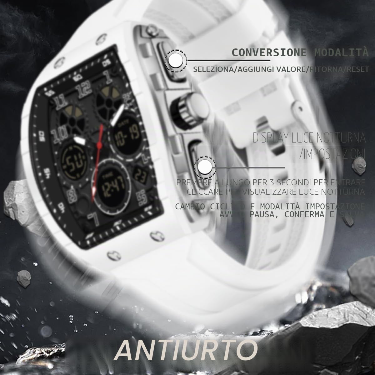 Orologio da uomo digitale analogico alla moda, impermeabile, sportivo, militare, tattico, casual, al quarzo, orologio da polso con cronometro LED, conto alla rovescia, allarme, schermo curvo per uomo