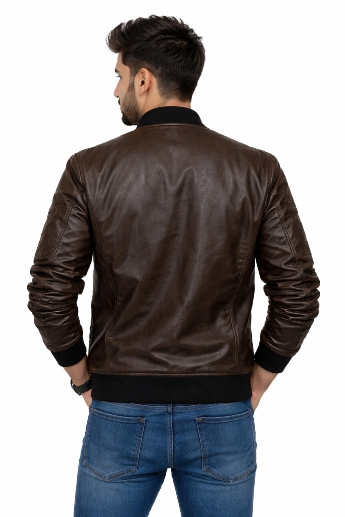 Chaqueta bomber de cuero marrón para hombre, chaqueta de cuero ajustada para hombre, chaqueta Cafe Racer para hombre