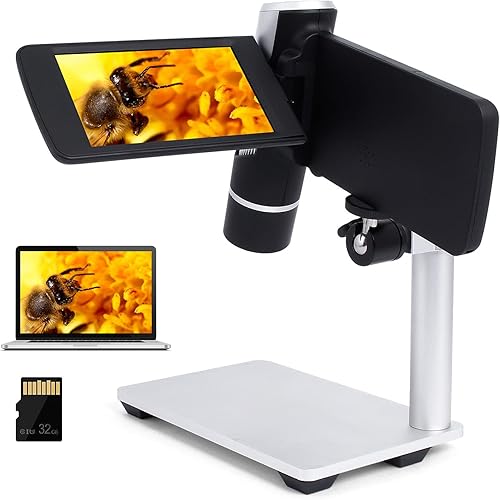 Miniatura 8 de LM203 Microscopio digital de mano de 4 pulgadas con pantalla, microscopio portátil 200X para adultos, lupa de monedas USB con luces, kit de