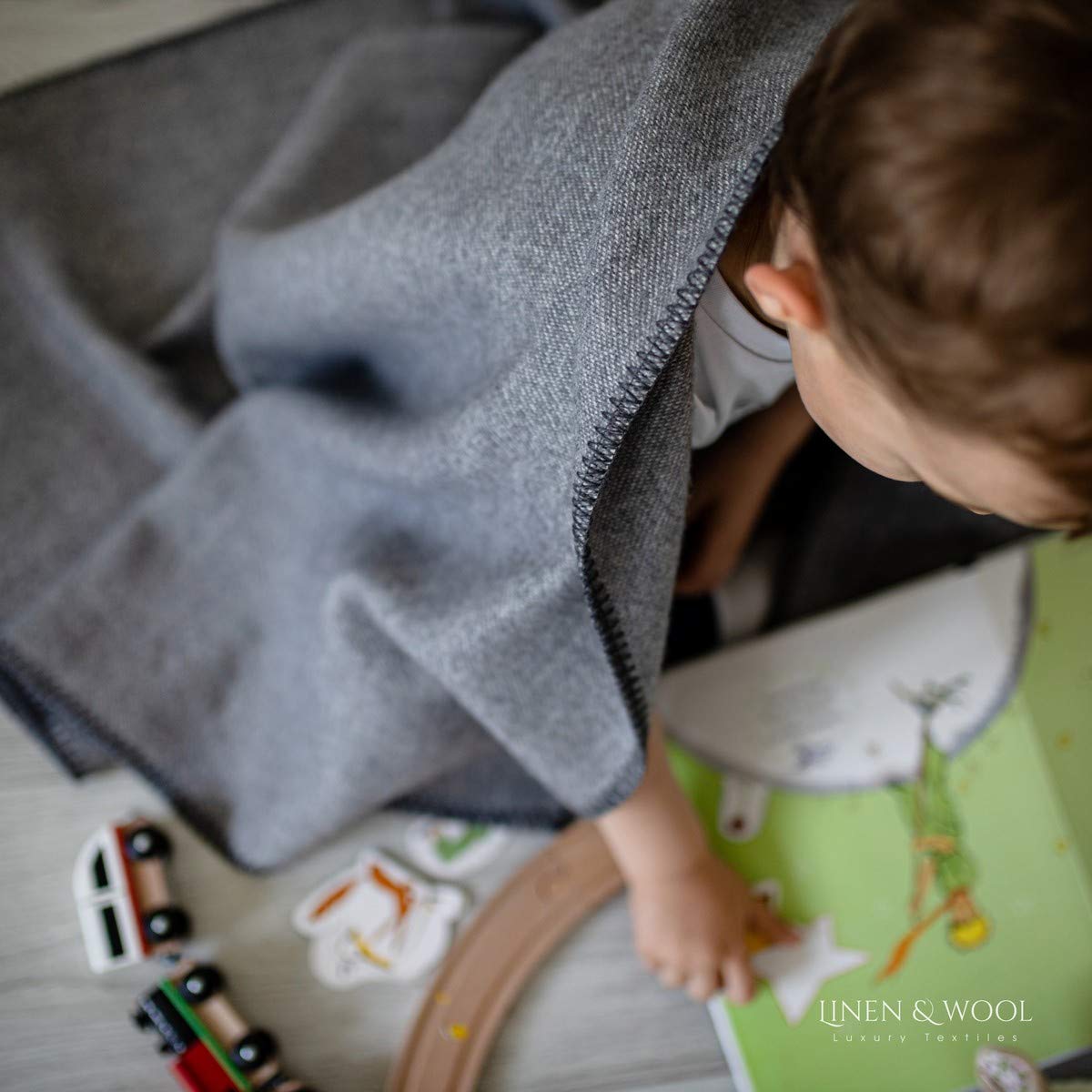 Linen & Cotton Suave Manta Bebe de Doble Cara Recién Nacido Niña Niño Santino - 100% Lana Merino, Gris (90 x 140cm) Manta de Cama Mantita de Arrullo Manta de Forro para Cochecito Silla de Paseo