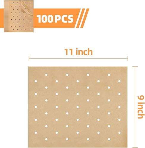 Miniatura 3 de Papel pergamino para freidora de aire, 100 piezas de papel pergamino para freidora de aire sin blanquear, forros desechables para freidora de aire