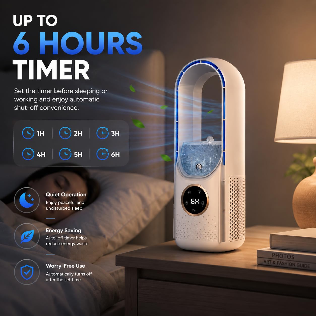 Przenośny klimatyzator, chłodziarka wyparna, osobisty mini wentylator USB z 6 prędkościami, timer 6H i zbiornik 300 ml, cicha, bezłopatkowa chłodnica powietrza na biurko, do domu, biura, sypialni