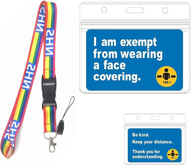 Mask Exemption Card with Rainbow Lanyard, Neck Strap Lanyard for Phone, USB, Key,Holder Clear Card Holder Waterproof for ID Card (2)