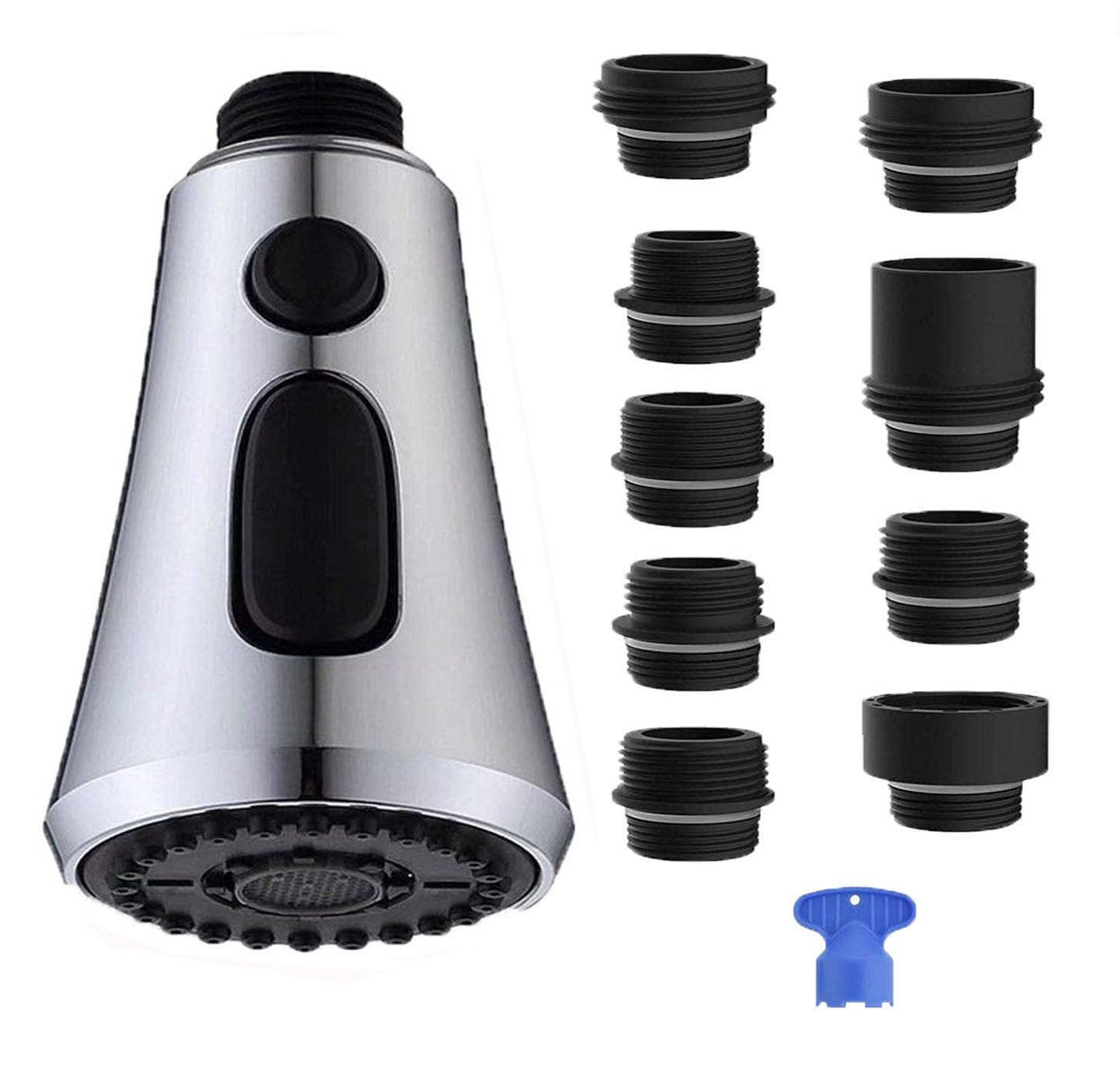 Douchette de Robinet de Cuisine 3 Modes 360° avec Bouton Pause et 9 Adaptateurs Universels