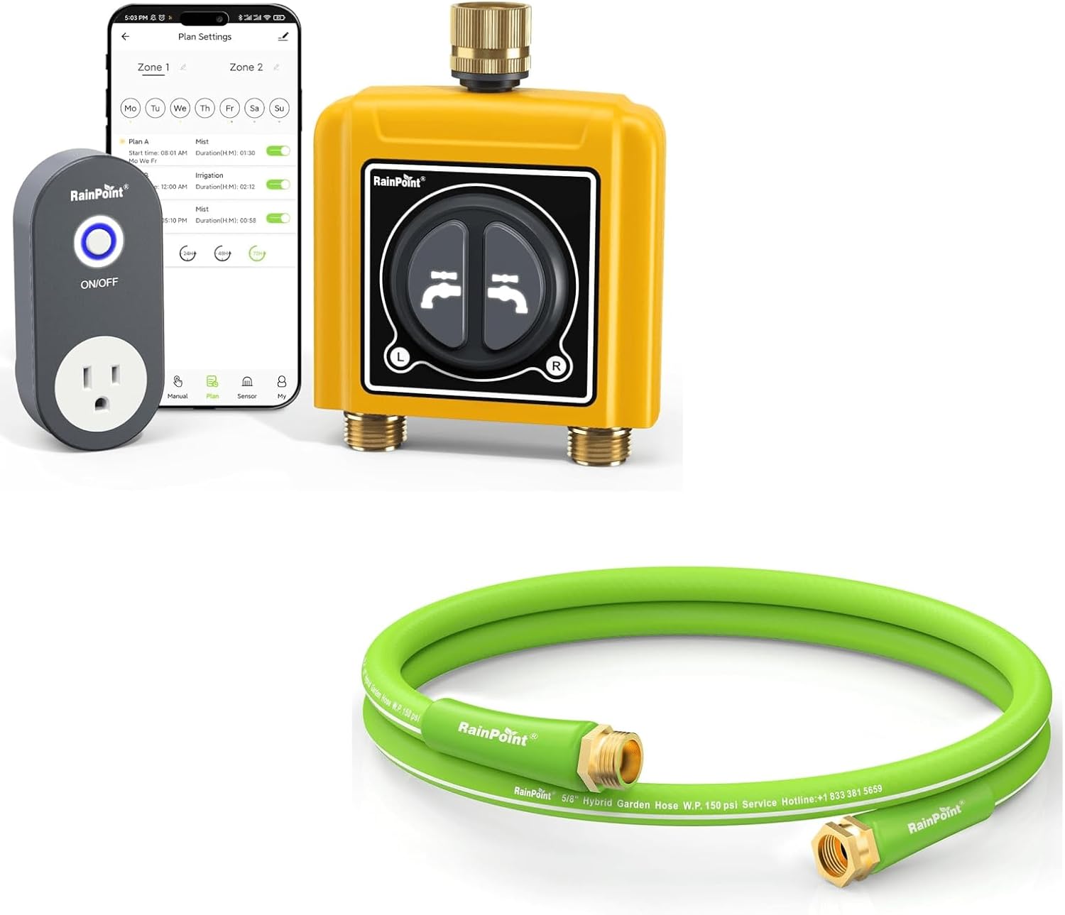 Automatic WiFi Water Timer 2 Zone& 5ft Leader Hose Bundle | Sprinkler Timer for Drip Irrigation, Sprinklers, Potted Plants | Easy Setup, Leak-Proof, Lightweight