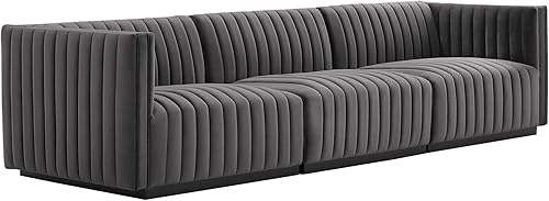Miniatura 273 de Modway Conjure - Sofá seccional tapizado de terciopelo de alto rendimiento, con canal, silla sin brazos en negro y gris Negro-Gris,Negro