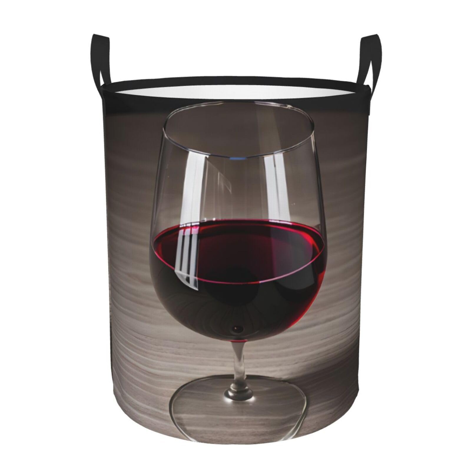 M Collapsible Round Wine Bottle Glass Print Laundry Hamper