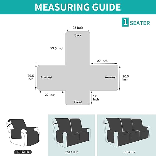 Miniatura 6 de Easy-Going Funda impermeable para sillón reclinable de gran tamaño con bolsillo, 1 funda de sofá reversible para sillón reclinable, protector