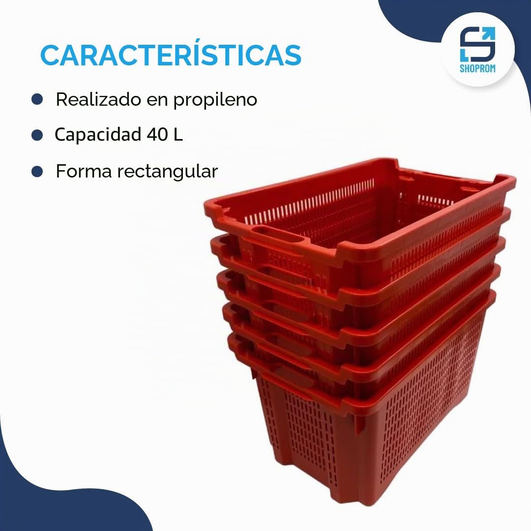 SHOPROM, Caja agrícola de plástico perforada, contenedor apilable para frutas y verduras, 52 x 36 x 31 cm (10)