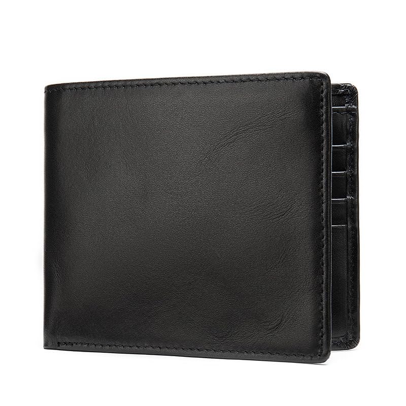 Mens RFID Blocking Leather Bifold Wallet, 10 Card Slots, 2 Banknote Compartments, Black leather, mens black leather bifold wallet, black wallet men, black card wallet, anti theft wallets for men