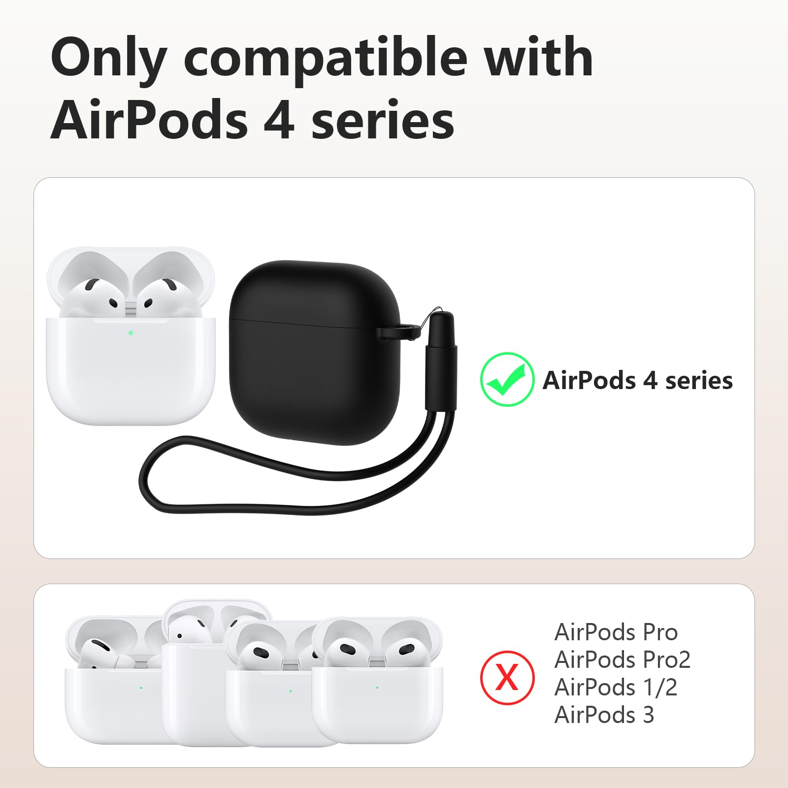Mocarheri Funda de Silicona Compatible con AirPods 4.ª Generación con Kit de Limpiador, Fundas Protectora de Silicona para AirPods de 4 Generacion 2024, LED Visible Frontal, Negro — view 7