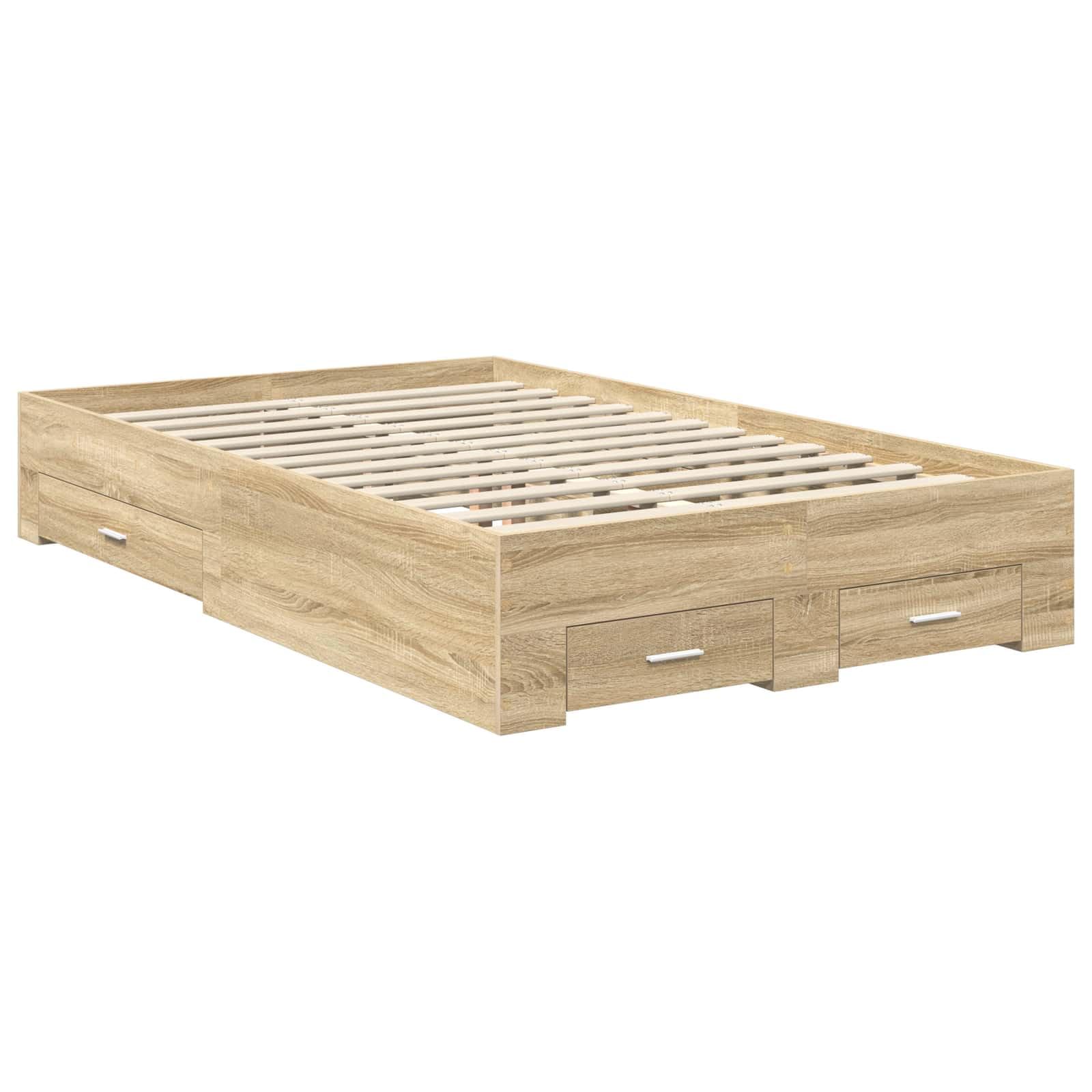 Telaio letto con testiera in rovere Sonoma 120 x 200 cm, in legno di legno, design moderno per camera da letto, cassetti inclusi, telaio durevole