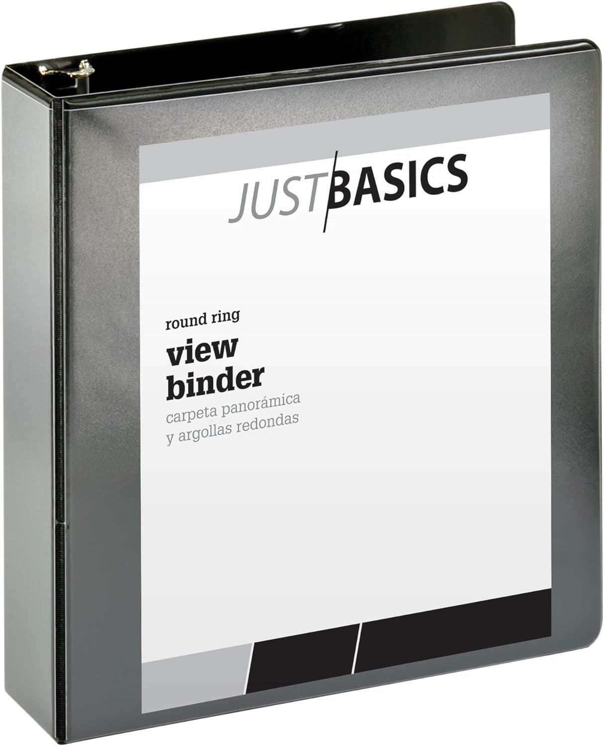 Just Basics Basic Round-Ring View Binder, 2 Rings, 61% Recycled, Black