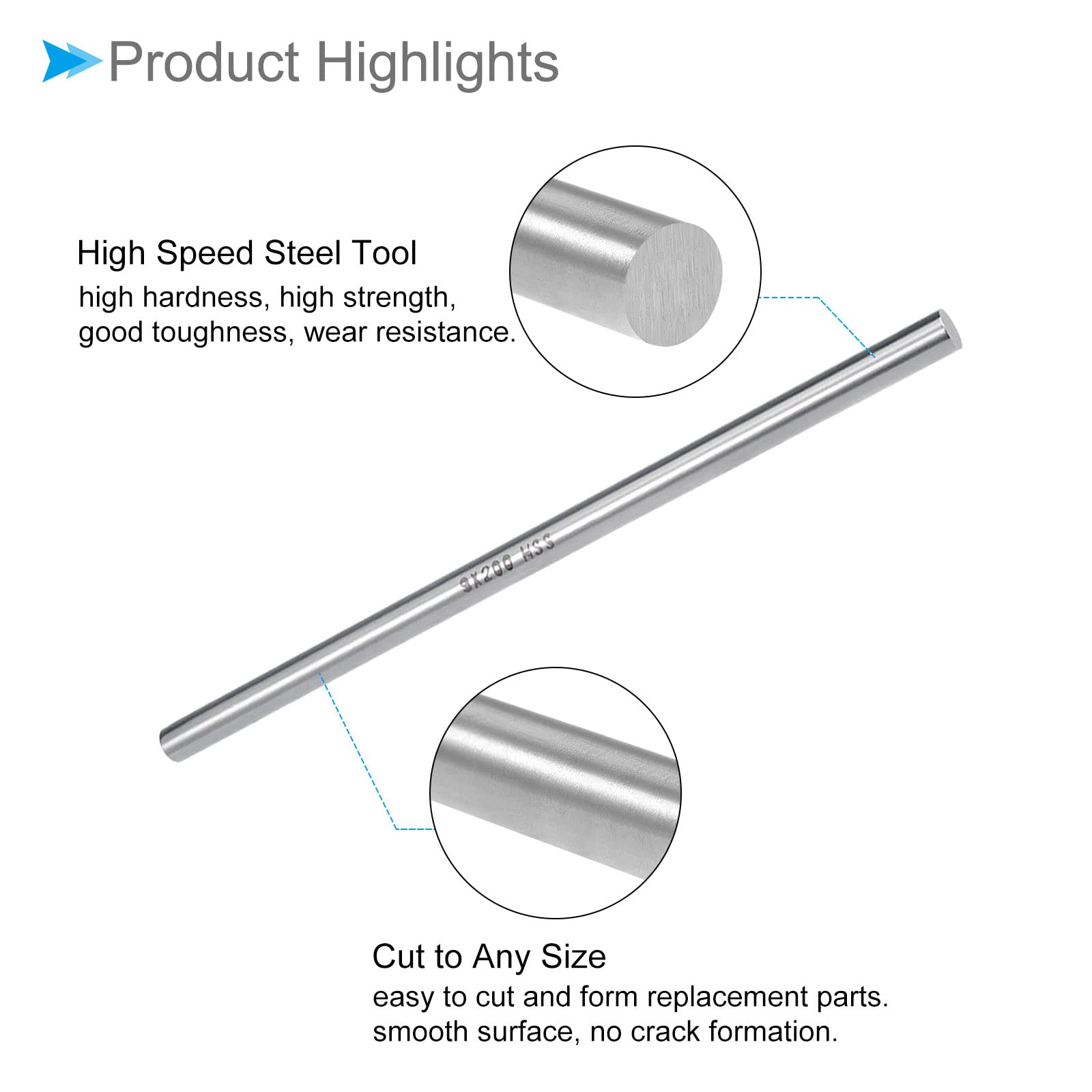 Rond Acier Tige, 9mm Diamètre 200mm Longueur, Haute Vitesse Acier Barre Stock Artisanat Bricolage Outil - (Applications: pour Perceuse Tours Alésage Machine), 2 pcs