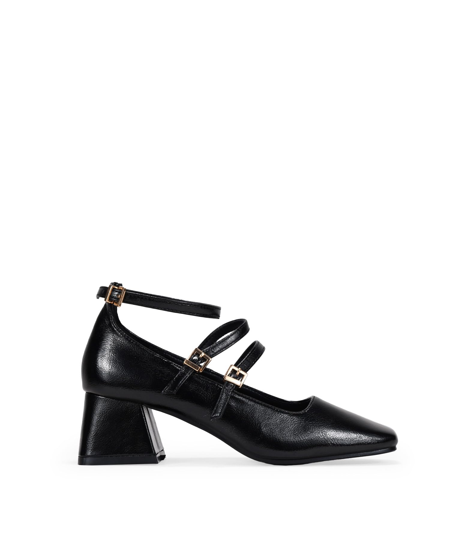 BOSANOVA Zapatos Cerrados Estilo Merceditas con Detalle de Tres Finas Tiras al Empeine, tacón Ancho de 5 cm y Puntera Cuadrada. Cierre con Varias Hebillas. Calzado para Mujer