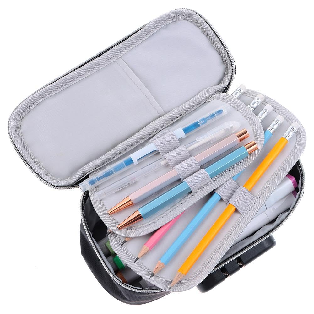 Risedot Pen Pouch with Big Capacity, Password Lock Pen Box, Expanding Pencil Case Holder, Black, 21.5cm x 9.5cm x 6.5cm - Image 4