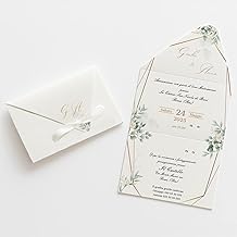 15 Personalised Wedding Invitations, Envelope Wedding Invitations, Wedding Invitations, Bride and Groom, 15 x 28 cm Ribbon Included, Personalise Invitation and Choose Quantity. (M40)