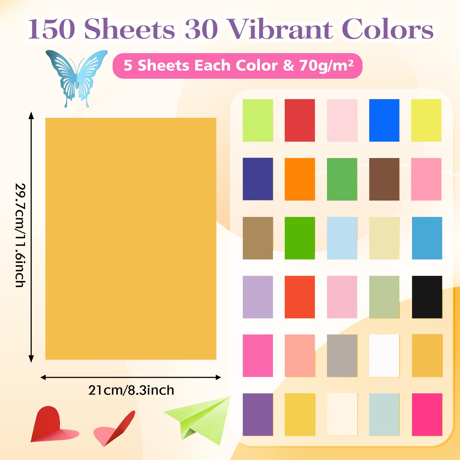 Carta Colorata A4 150 Fogli - 30 Colori Assortiti, 70g/m² Per Origami, Lavoretti E Stampa - Foto 3