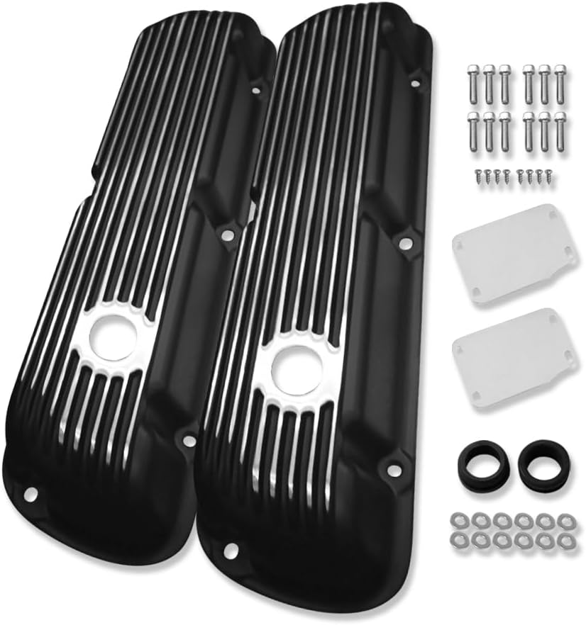 Black Aluminum Short Finned Valve Covers for Ford SBF 289 302 351W 1964-up