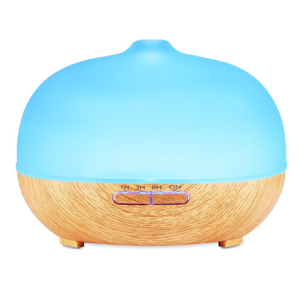SPJ 300ml Cool Mist Ultrasonic Humidifier, Wood Grain Essential Oil Diffuser with 4 Timer Settings,10 Hours Continuous Mist, for Christmas Gift, 7 Color Changing LED, Waterless Auto off Air Purifiers