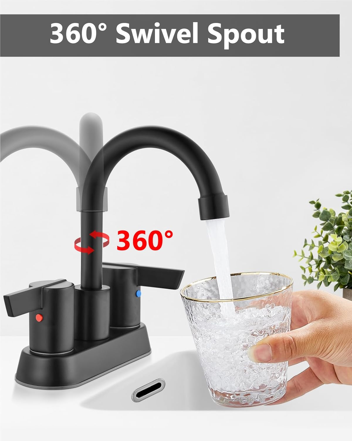 4-Inch Centerset Bathroom Faucet 3-Hole,2-Handle Sink Faucet with Pop-Up Drain & Supply Lines Matte Black
