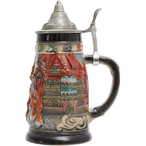 HAUCOZE Beer Stein Mug German Oktoberfest Drinking Stanley Viking Tankard with Petwer Lid for Birthday Gifts Men Father Husband 0.9 Liter