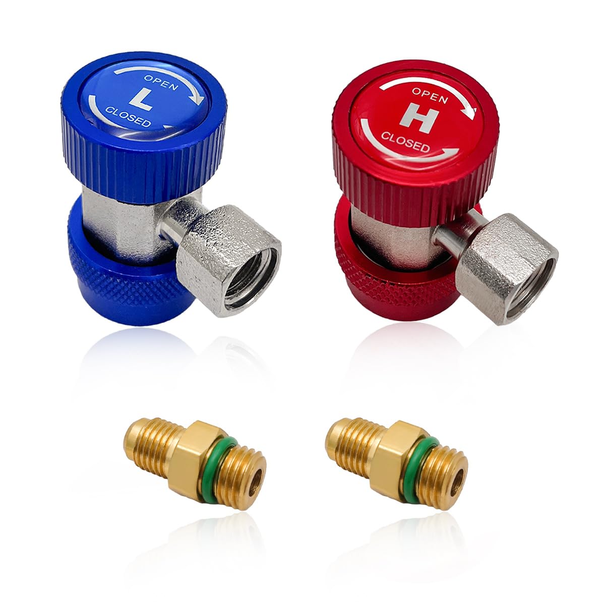 2PCS R134a Quick Coupler Adapter, 1/4" Male Port High Low Adjustable and AC Hose Fitting Kit, HP and LP Connectors for Car AC System Evacuation Recharging and More, Car Accessories