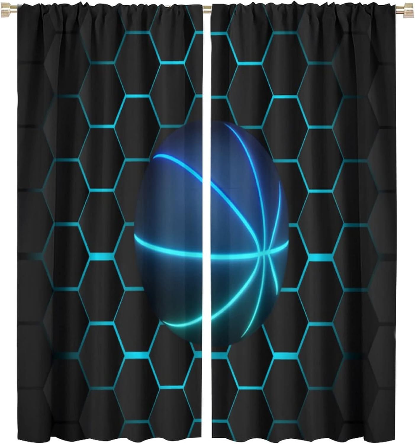Sports Curtains for Kids, American Football Stadium Arena Sport Field Night Spotlights Boys Men Gaming Rod Pocket Window Drapes Treament for Bedroom 52x84in