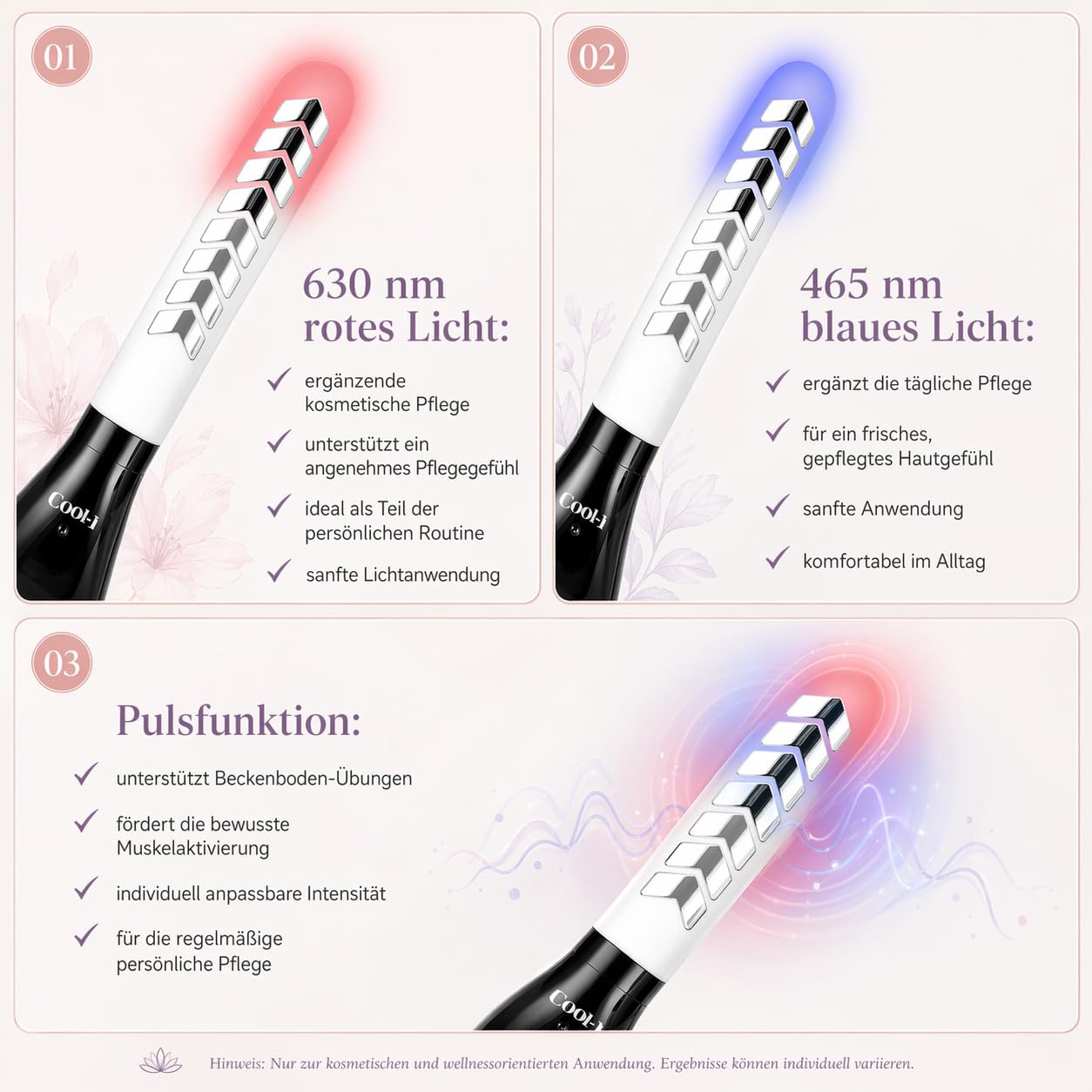 Cool-i ® Vaginaltrainer mit EMS & Lichtanwendung – Rot-/Blaulicht, 16 Elektroden – Ergonomisch, tragbar, für Frauen zur Unterstützung der Beckenbodenpflege