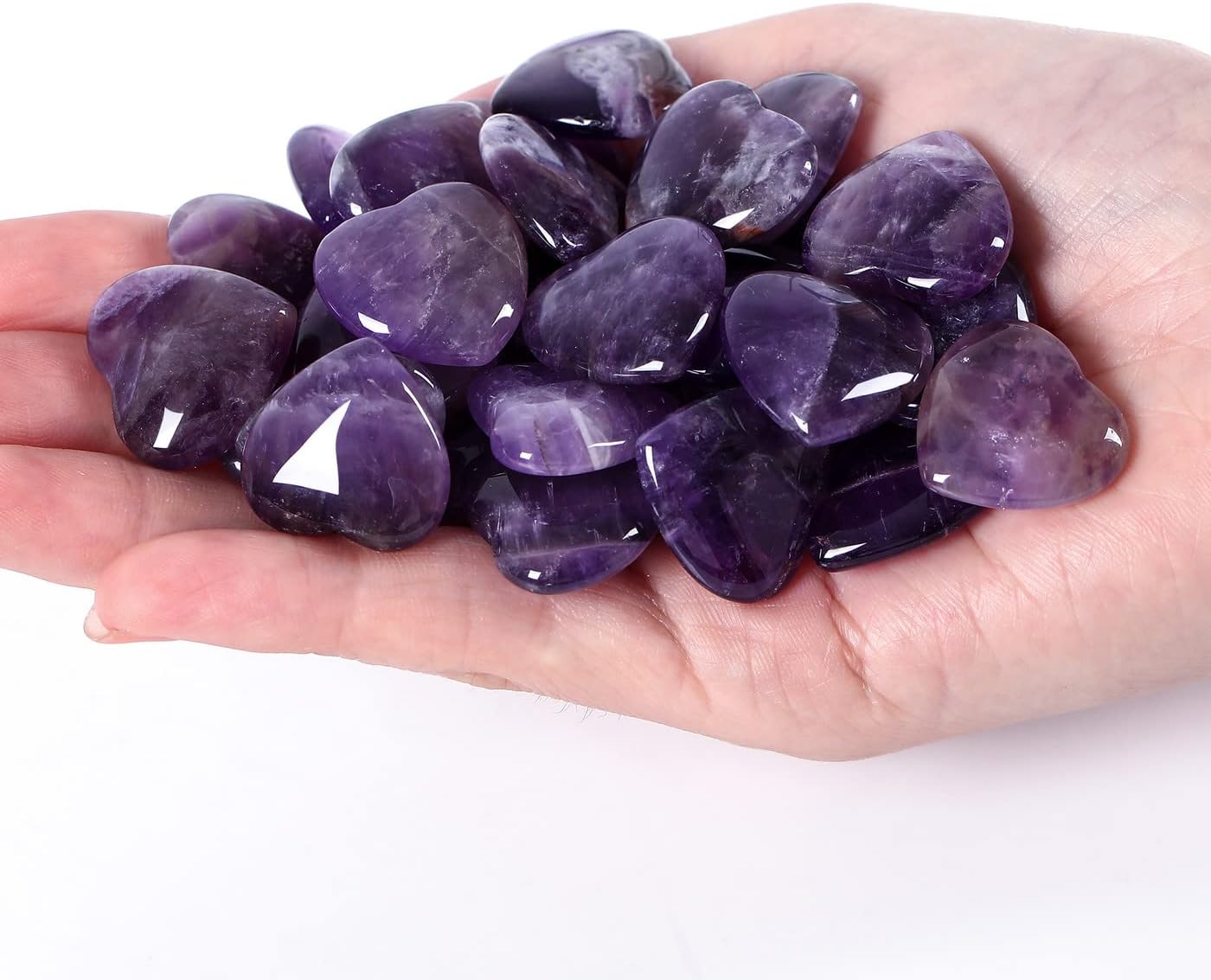 QINJIEJIE 20 PCS Natural Amethyst Crystals Bulk Heart Stones Healing