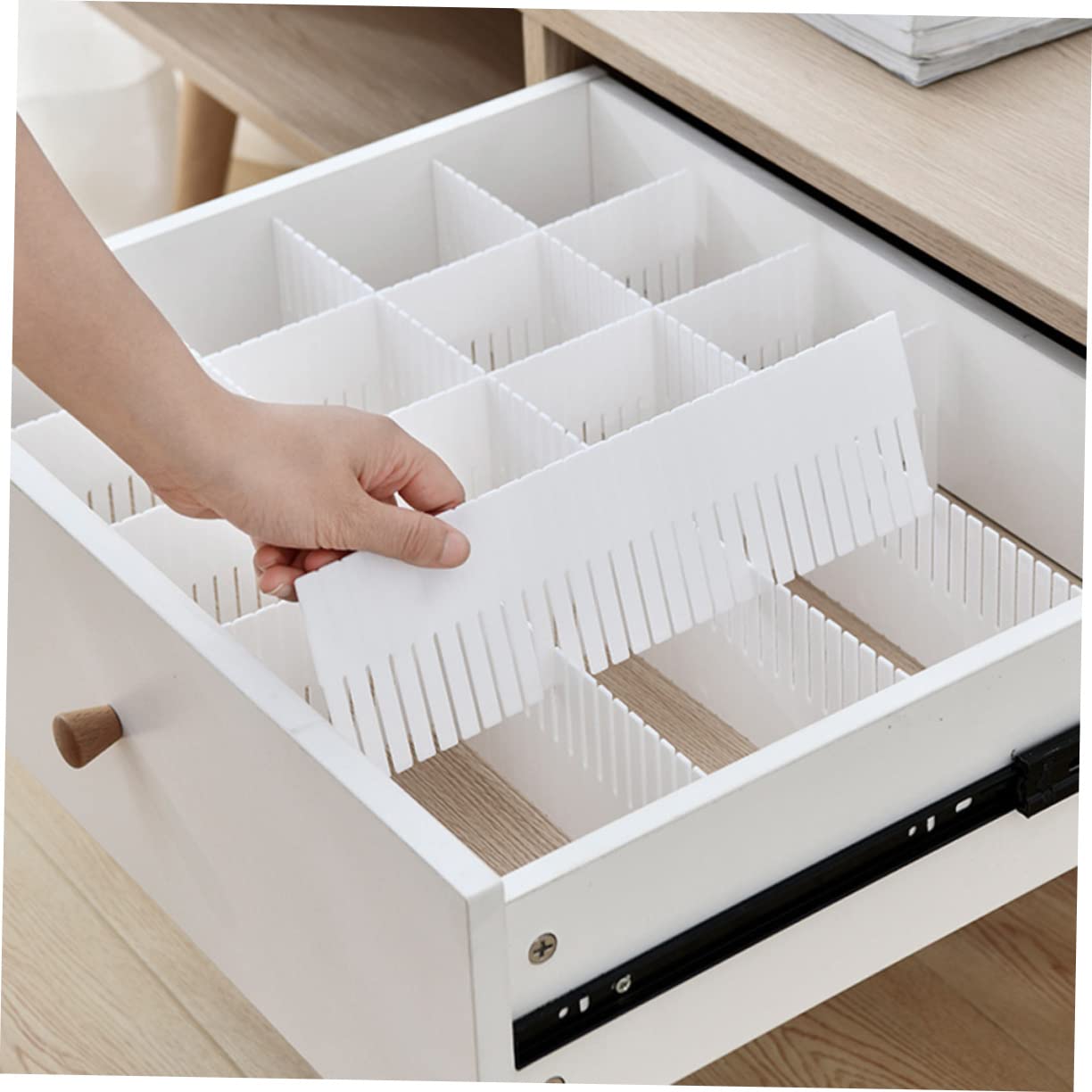 Divisores de Cajones Hogar 10 Piezas, Organizador de Plástico Blanco, Combinación Libre para Ropa Interior y Calcetines en Armarios y Tiendas