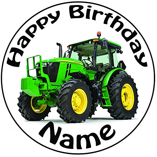 Personalisierter Grüner Traktor Zuckerguss Kuchen Topper / Kuchendekoration - 20 cm Großer Kreis - Jeder Name Und Jedes Alter Cover