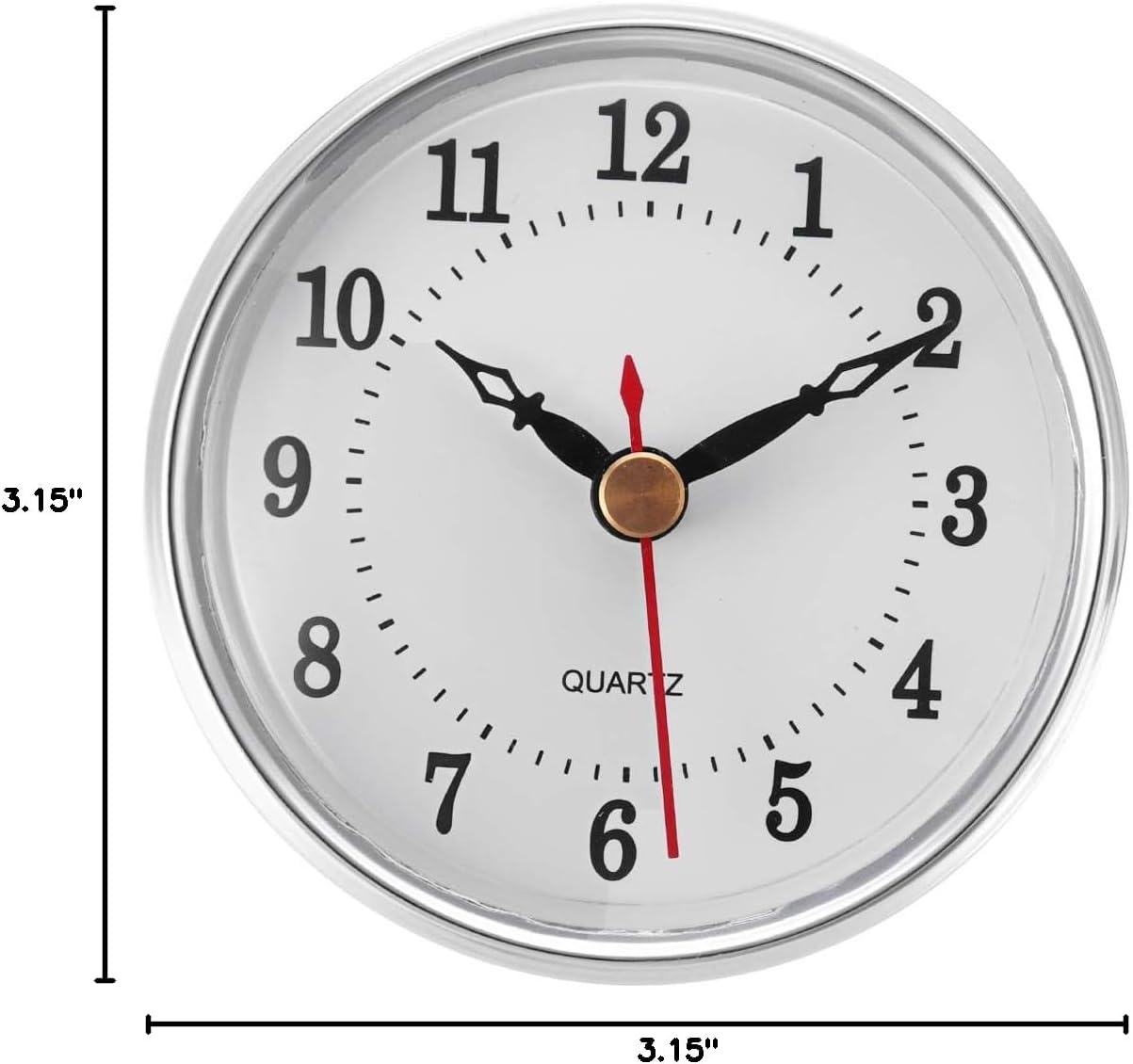ShoppeWatch Clock Insert 80mm (3 1/8 inch) Arabic Numerals Quartz Movement Clock Fit Up Round Silver Rim CK090SL