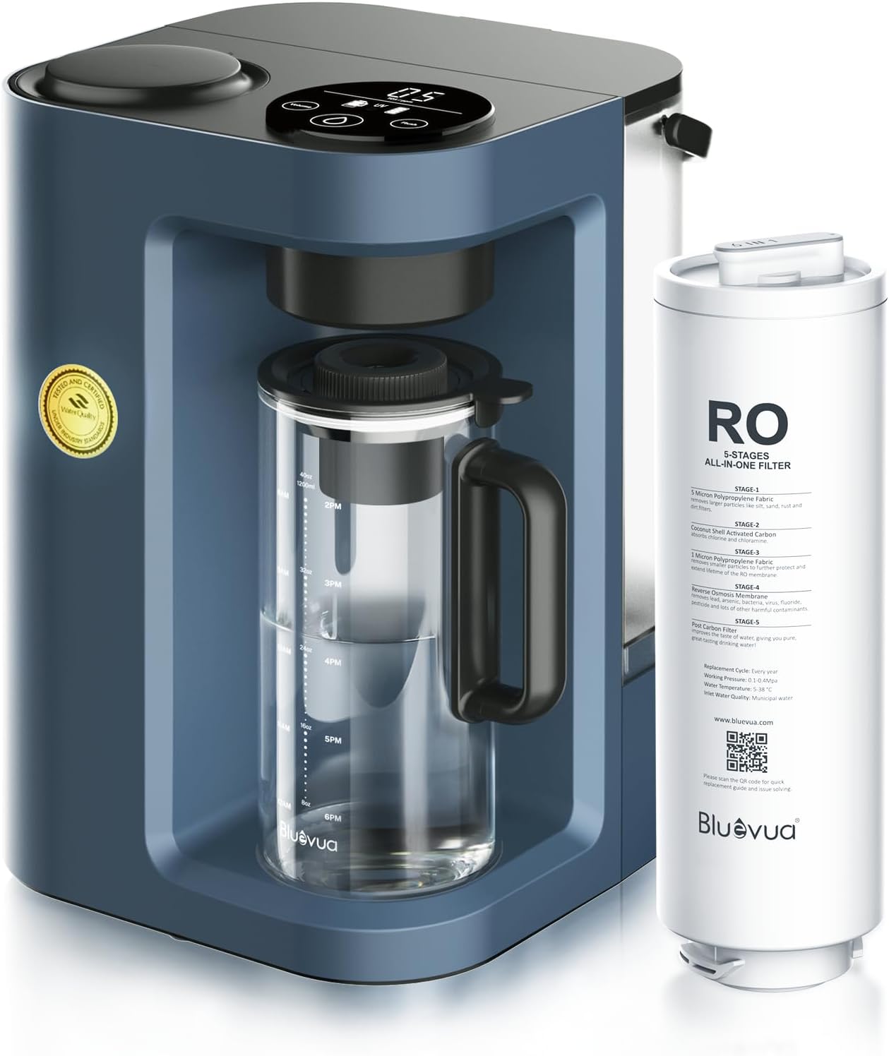 RO100ROPOT-Lite(UV) Countertop Reverse Osmosis Water Filter System, 7-Stage Purification with UV and Remineralization, 3:1 Pure to Drain, Portable Water Purifier (Blue)