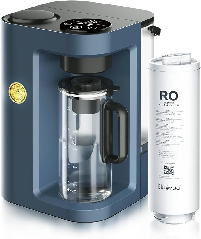 Filtro de agua de ósmosis inversa para encimera Bluevua RO100ROPOT-Lite | Relación de pureza a drenaje 3:1, filtración RO portátil con remineralización, certificación WQA y NSF