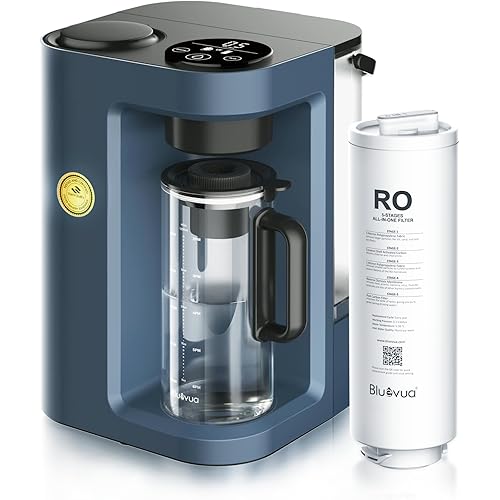 Bluevua RO100ROPOT-Lite(UV) Countertop Reverse Osmosis Water Filter System, 7-Stage Purification with UV and Remineralization, 3:1 Pure to Drain, Portable Water Purifier (Blue)