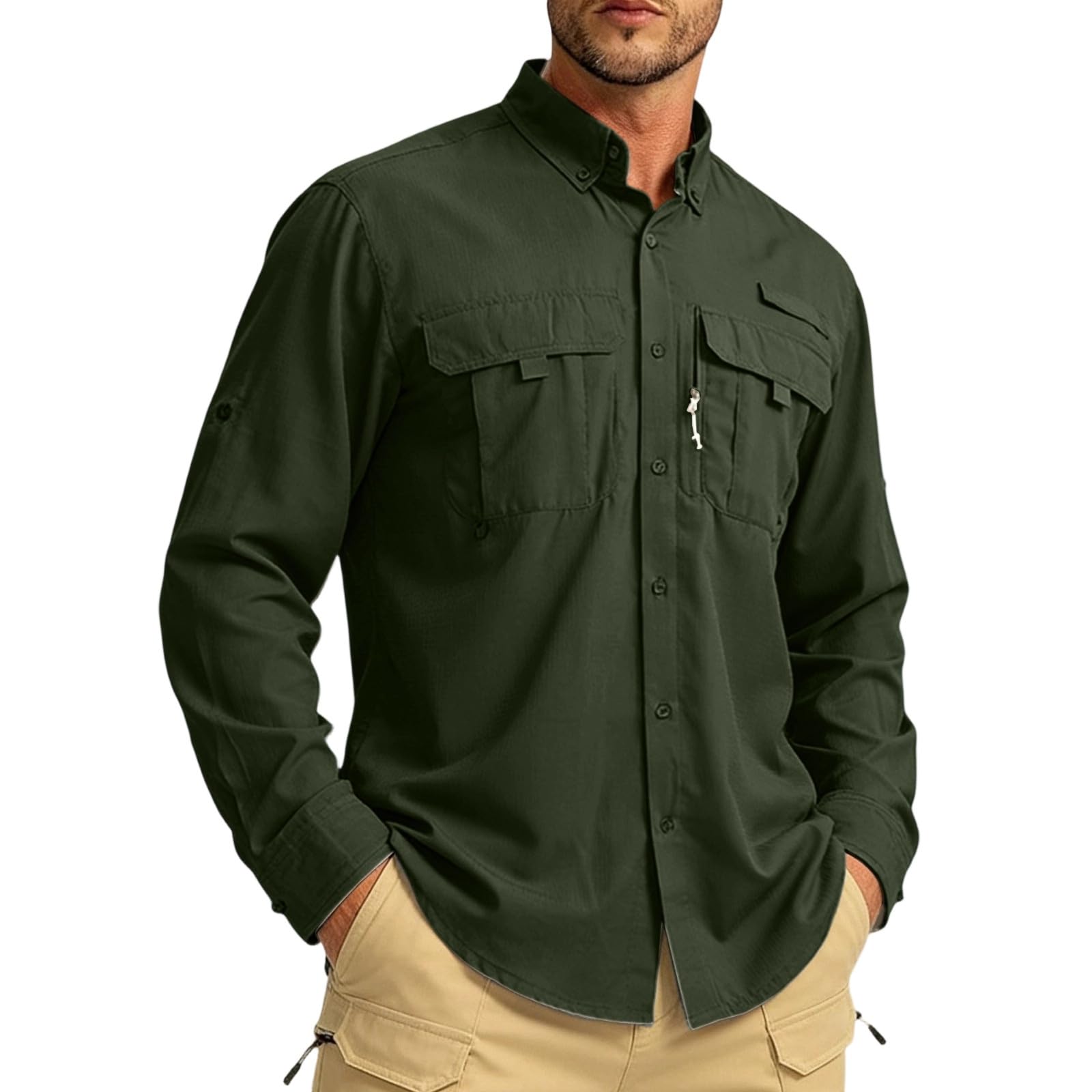 Camicia da uomo Safari UPF50+, protezione UV, a maniche lunghe, per escursioni, attività all'aperto, traspirante, ad asciugatura rapida, per il tempo libero
