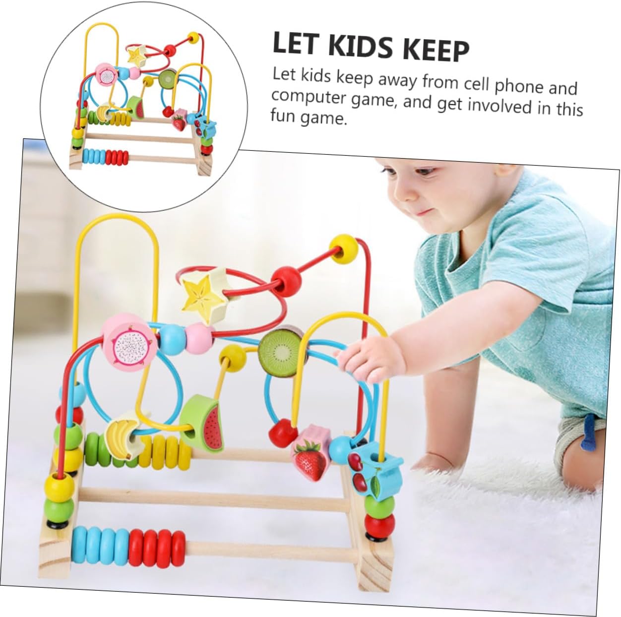 Fruit Pattern Round Beads Maze for Ages Educational Early Learning Plaything with Wooden Beads Safe Non-Toxic Paint Random Color Fruit Design Puzzle Game Random Color