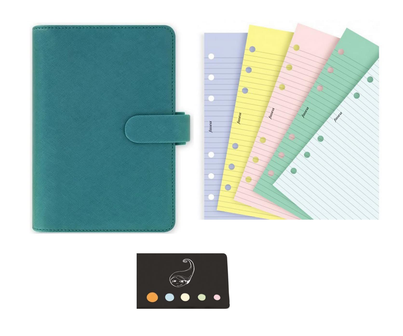 Filofax Terminplaner Personal + Blätter sortiert + 1 Index Blumie selbstklebend (Aquamarinblau)