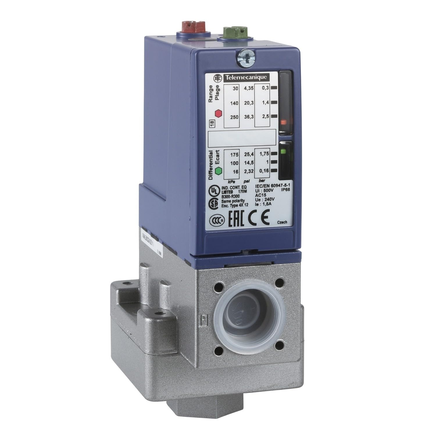 Schneider XMLBM02V2S12 XMLB-Vakuumschalter - 1 Bar, einstellbare Hyst., 2 Schaltp., 1Ö/1S, Anschlusskl.