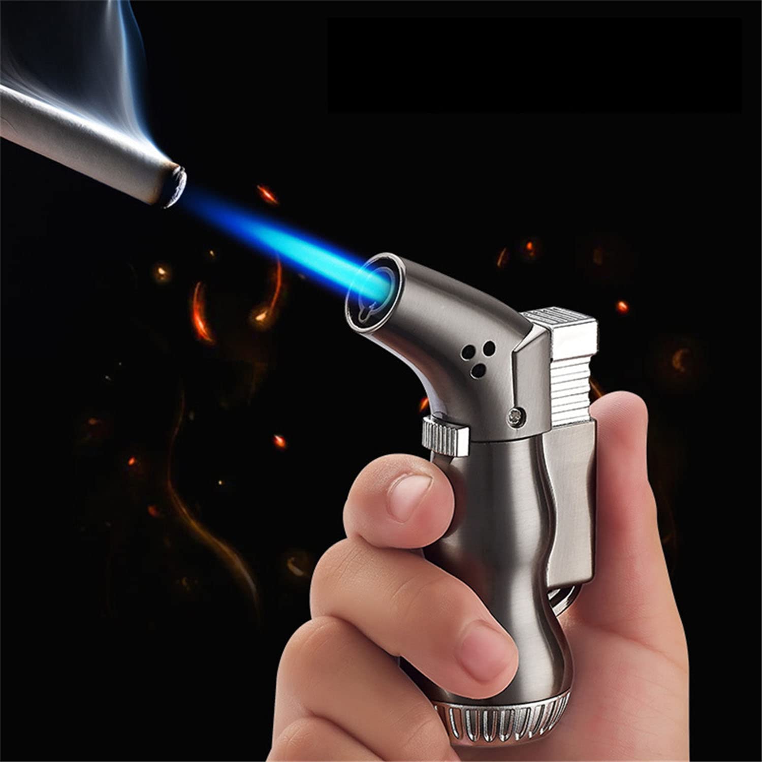 2 PCS Coupe-Vent Briquet Torche Réglable Jet Flamme Rechargeable Butane Mini Gourde Cigarette Outil pour Souder Cuisine BBQ Bougies Camping Cheminée (Noir)
