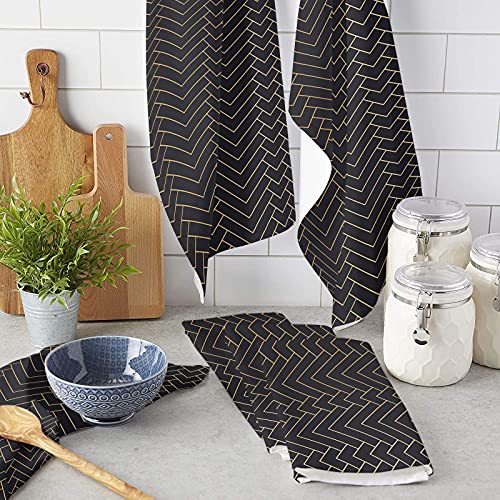Black Gold Striped Chevron Microfiber Kitchen Towels, Super Absorbent Dish Towels For Kitchen/Bathroom Decorative And Bar Towels Soft Reuseable Cleaning Cloths Washable Fast Drying, Geometric #TOP2