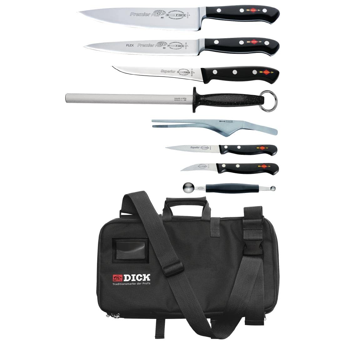 Dick coltelli dl386 Set di coltelli con borsa, 8 pezzi, colore: nero