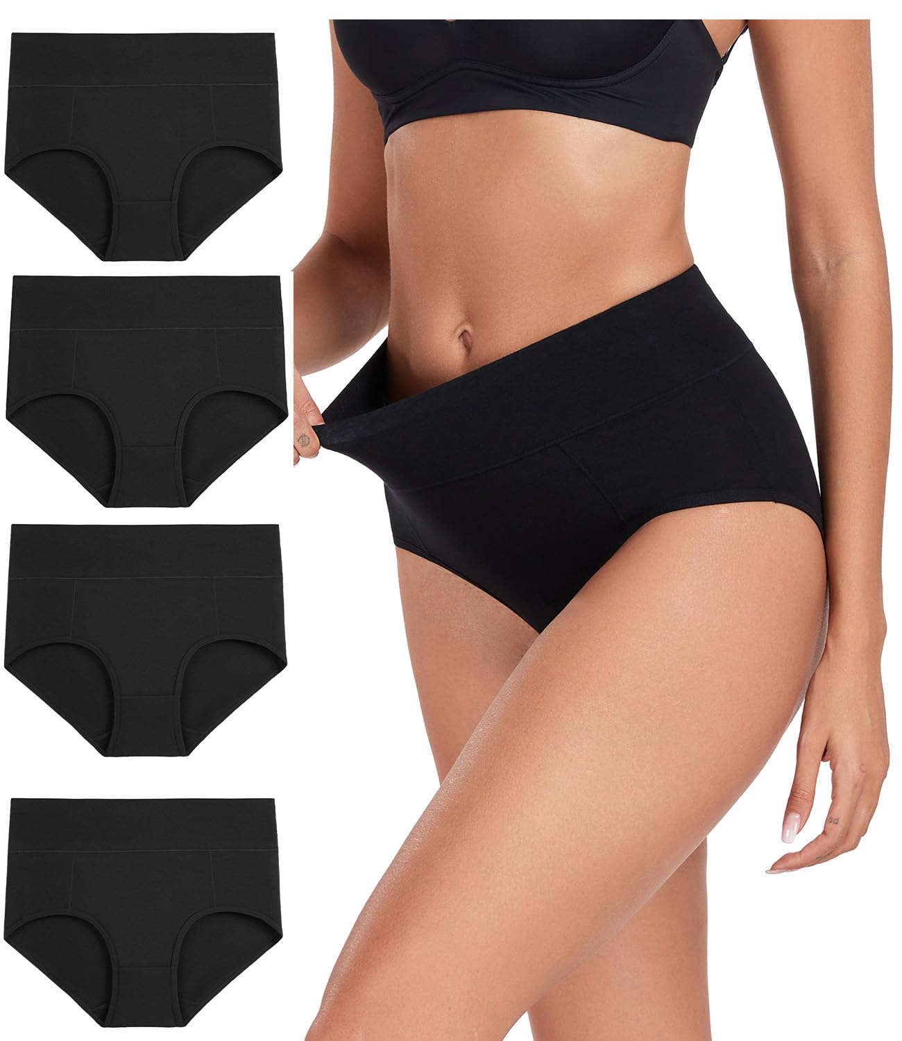 wirarpa Womens Cotton Underwear High Waist Breathable Briefs Soft Underpants Ladies Stretch Panties 4 Pack