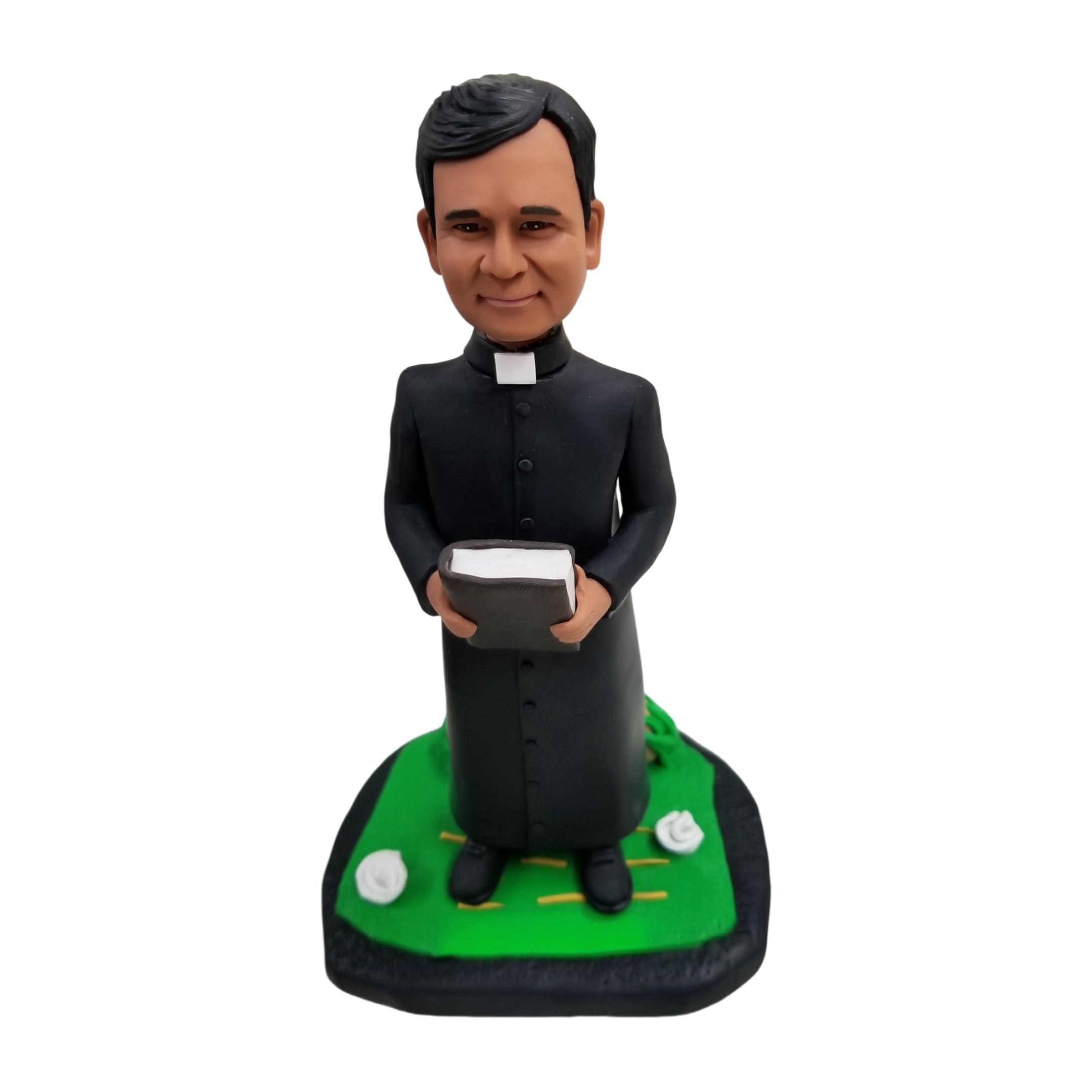 Figurine 3D personnalisée de prêtre tenant la Bible Bobbleheads - Décoration religieuse de bureau - Cadeaux pour les ministres du clergé et le personnel d'église