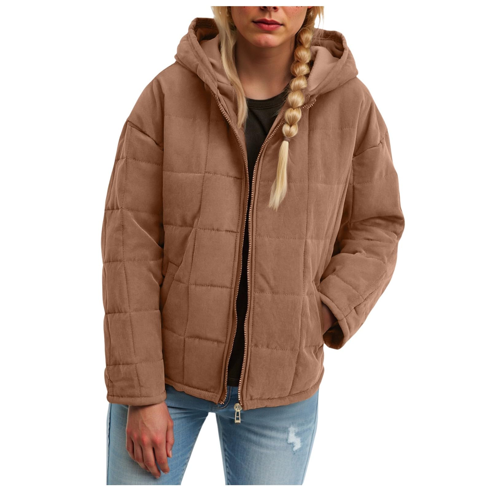 Abrigo de manga larga con capucha, cremallera y bolsillos de gran tamaño para uso informal al aire libre, comodidad y calidez en climas fríos. Ropa de abrigo de moda.