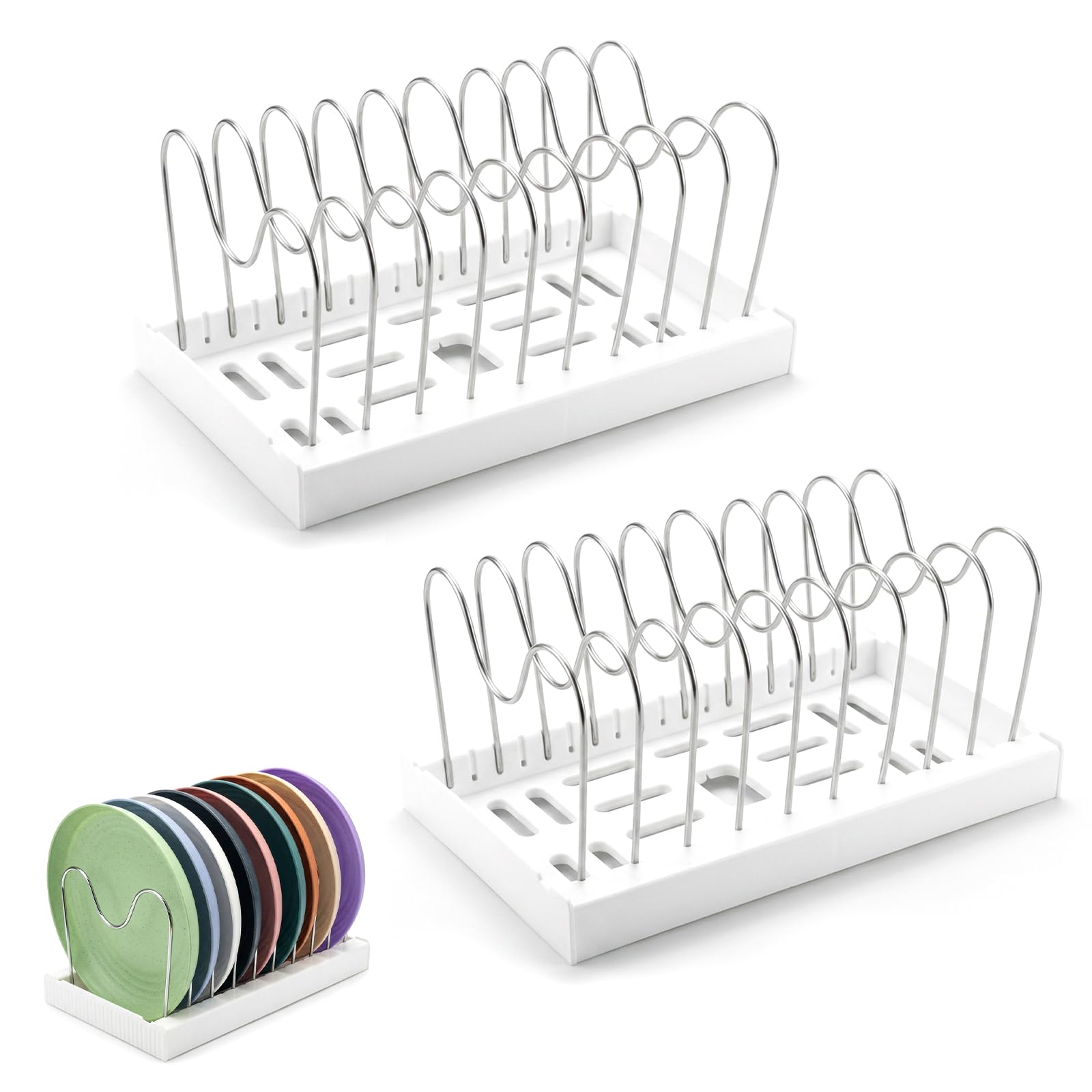 2er Set Pfannenorganizer ausziehbar, 304 Edelstahl Topfdeckelhalter mit 20 verstellbaren Teilern, küchen organizer für Schrank & Schublade, Halterung für Pfannen, Töpfe & Backbleche, Weiß