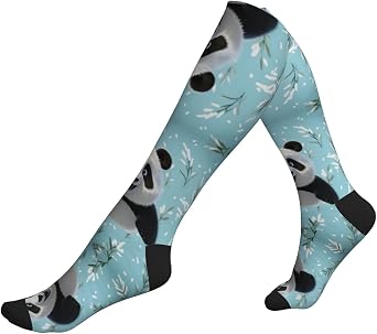 Cartoon Panda Bear Compression Socks For Women Men 15-20mmhg Graduated Support Circulation Knee High Socks For Nurses Athletic
