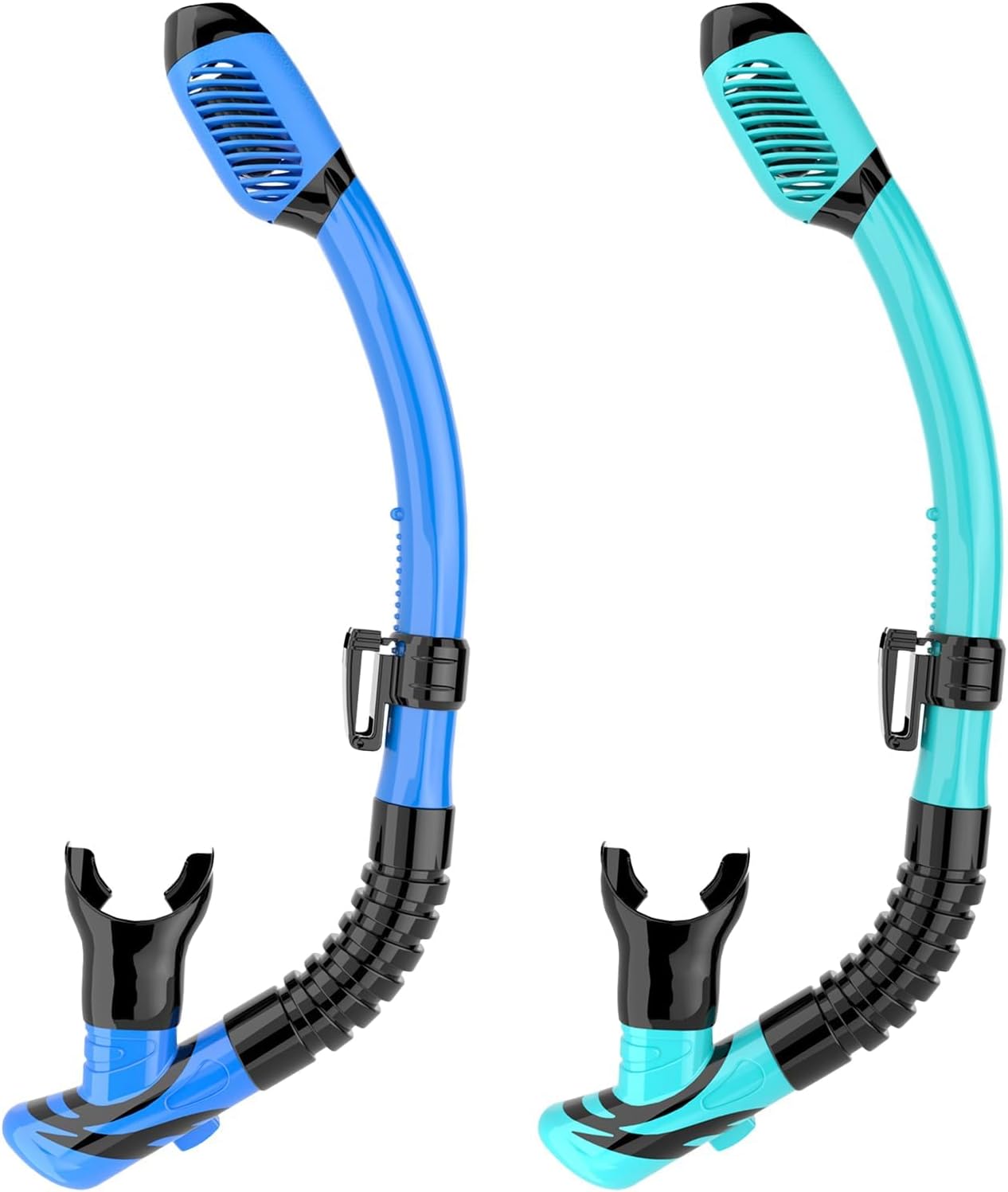 COOLOO 2 Pack Dry Snorkel for Adults, Swim Snorkel with Emergency Whistle | Top Dry Valve, Easy Breath Gear, Food Grade Silicone Mouthpiece, for Snorkeling, Swimming & Diving