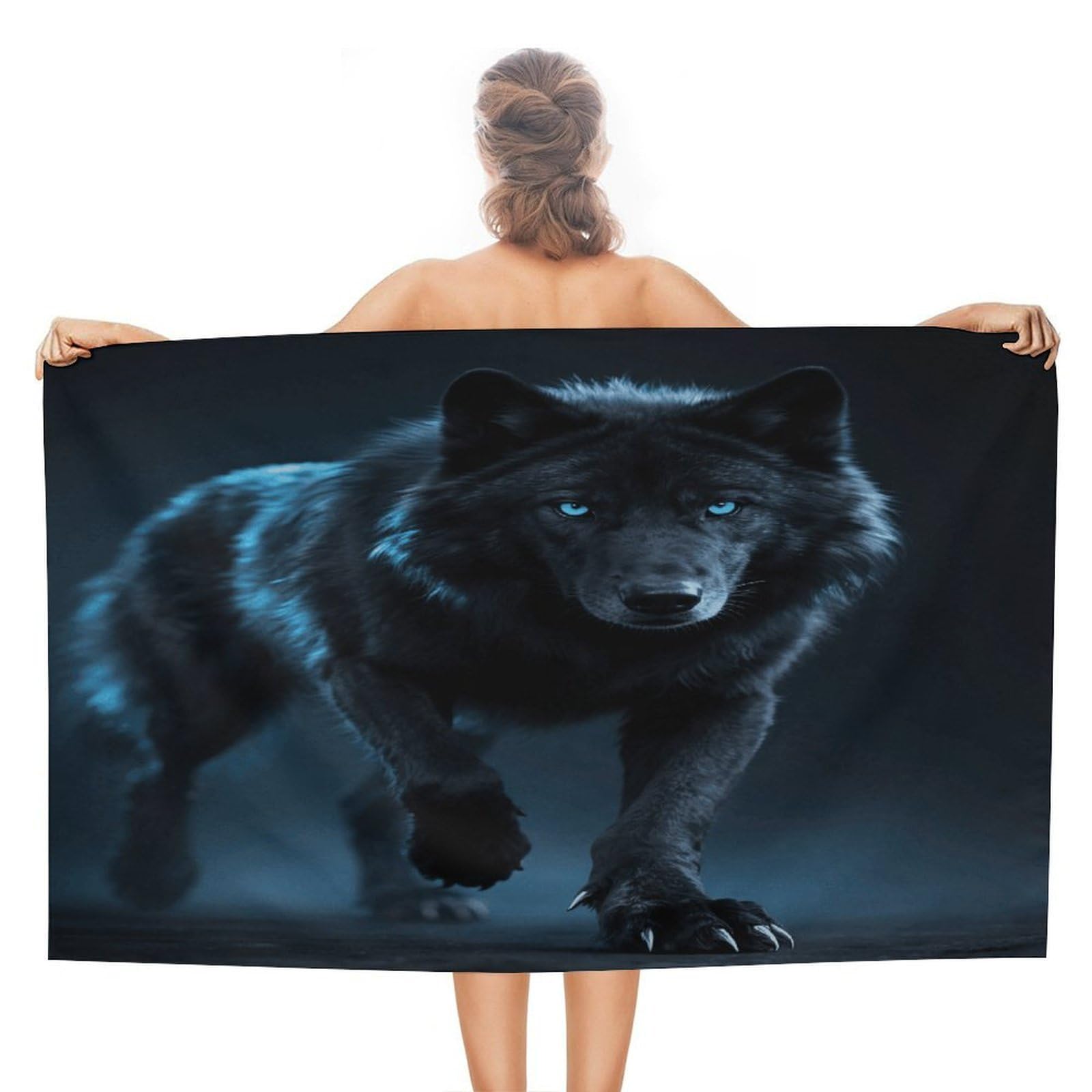VstaDank Cool Cyan Black Wolf Beach Towel 51x31 Inch Oversized Soft Bath Towel Luxury Plush Thick Hotel Swim Pool Towels Super Quick Dry Travel Towels for Camping Gym Sports Yoga
